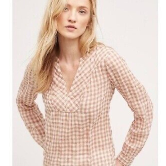HOLDING HORSES Tops - Anthropologie Holding Horses Gingham Popover Blouse Size‎ 4